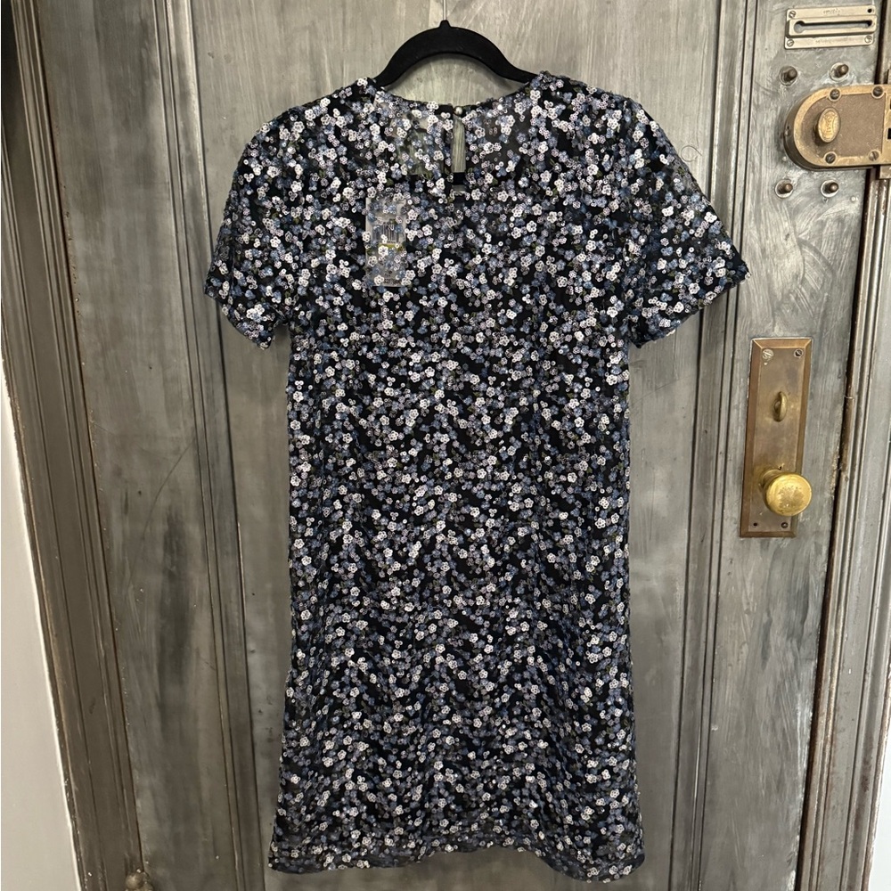Michael Kors White and Blue Sequin Sheath Mini Dress